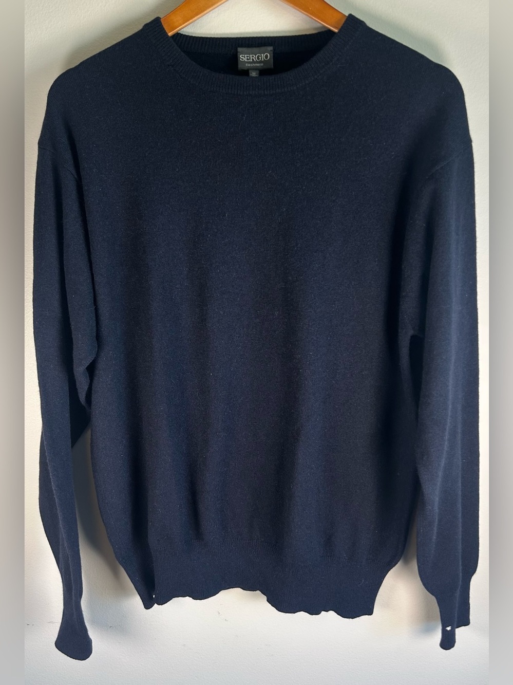 Vintage Sergio Men’s Crew Neck Sweater Size M Navy  95% Cashmere 5% Wool